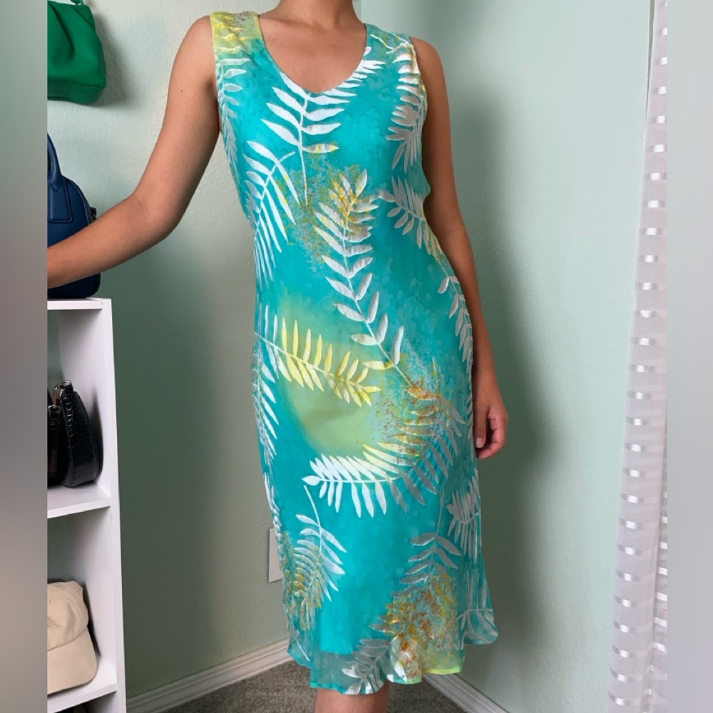 Silk Tropical Leaf Print Sleeveless Dress by Simply Silk